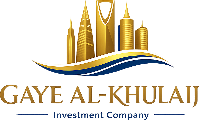 GAYE AL-KHULAIJ Investment Company logo: gold Saudi skyline above a gold and navy wave, with the GAYE AL-KHULAIJ wordmark