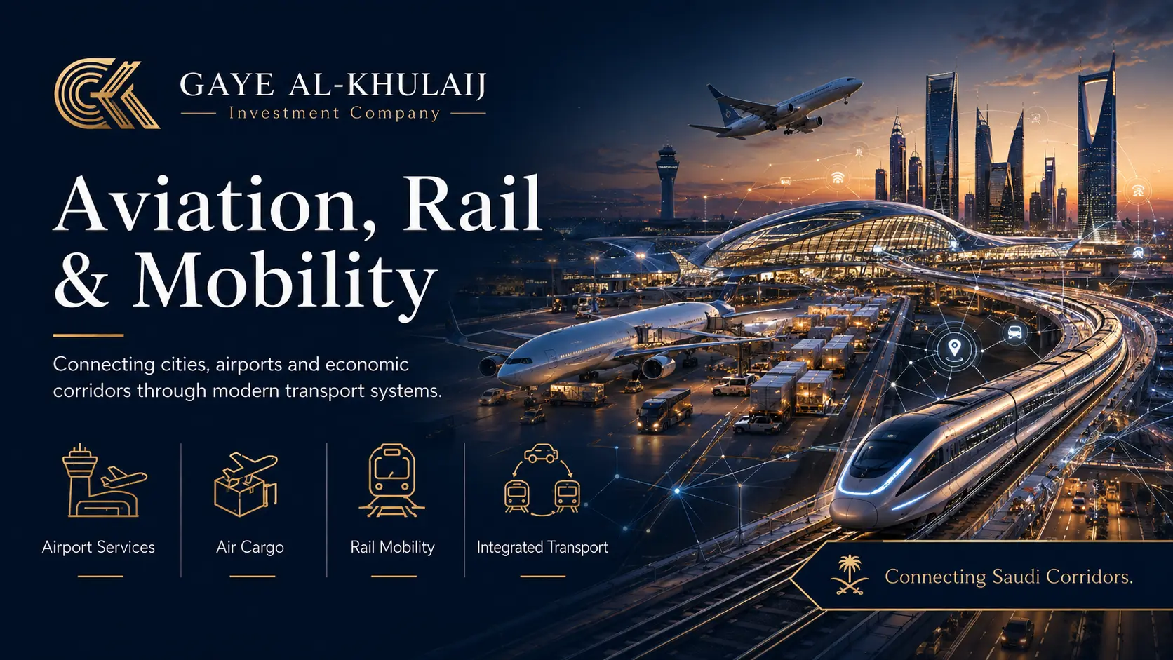 Aviation, transportation and mobility: airport terminal, aircraft, rail and highway corridors