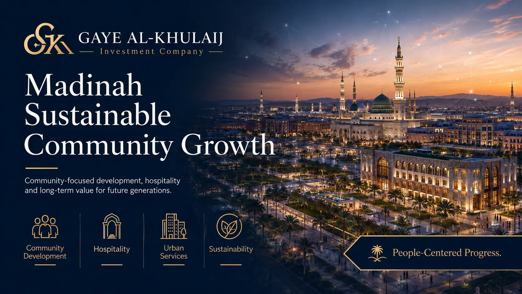Madinah sustainable growth: community development and hospitality district at sunset